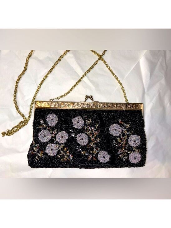 Vintage Handbags - 🔥Rare Vintage🔥 Stunning Mid Century Floral Glass Beaded Evening Clutch Purse